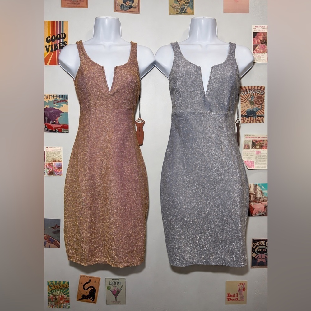 Haute Monde Rose Gold and Silver Glitter Mini Dress Duo